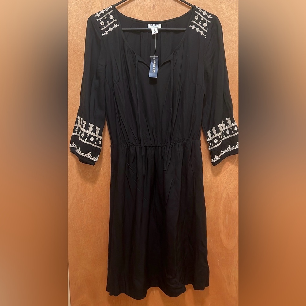 Old Navy Black Dress with White Embroidered Sleeves